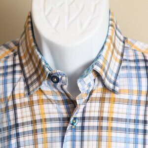 Visconti Uomo Men's white, gold and blue contrasting flip cuff shirt Small S